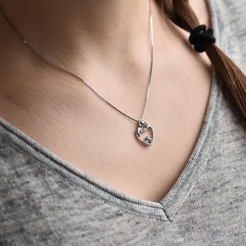 Dezente Aquamarin-Halskette Mutter & Kind mit Diamant Ella 14626