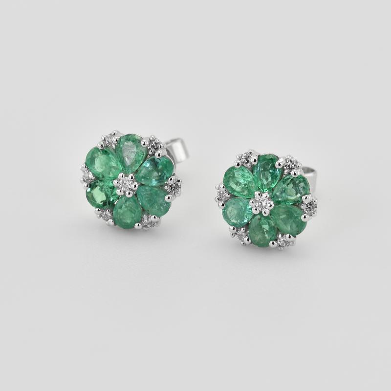 Blumen Ohrringe mit Diamanten und Smaragden Shadi 17146