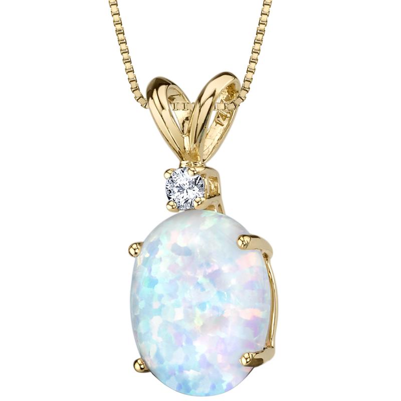 Goldener Anhänger mit ovalem Opal in Weiß und Diamant Zimt