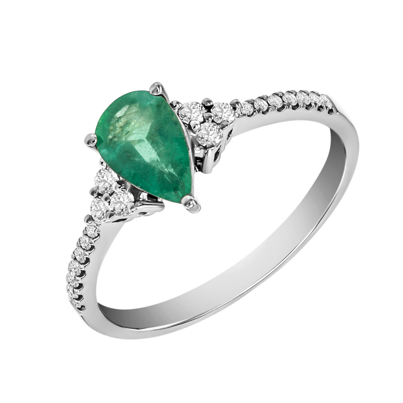 Goldring mit Smaragd in Tropfenform und Diamanten Larissa 29996