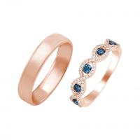Goldring mit blauen Diamanten und Komfort Trauring Sanvi