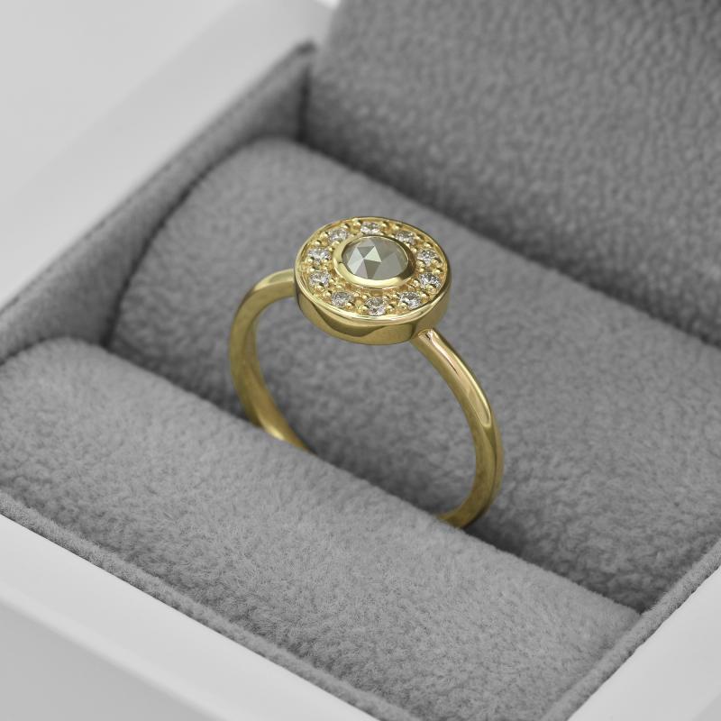 Goldener Halo-Ring mit Diamanten im Rosenschliff Estella 44206
