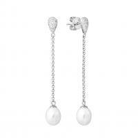 Silberne Ohrringe mit Perlen und Zirkonia Armel