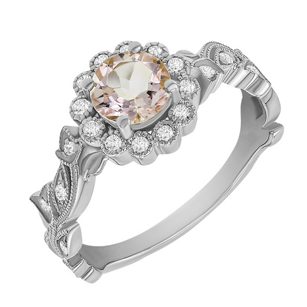 Verlobungsring im Vintage-Stil mit Morganit und Diamanten Jyspie 59856