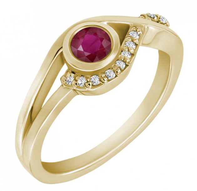 Gelbgold Ring mit Rubin und Diamanten 60456
