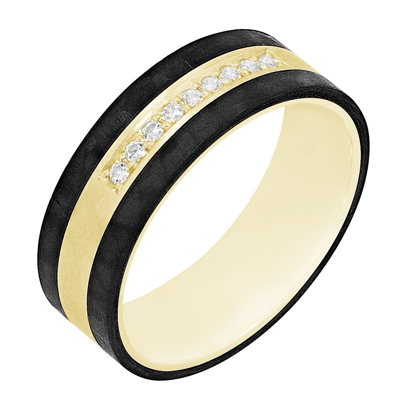 Flache Trauringe aus Carbon und Gold mit Diamanten Moserah 80036