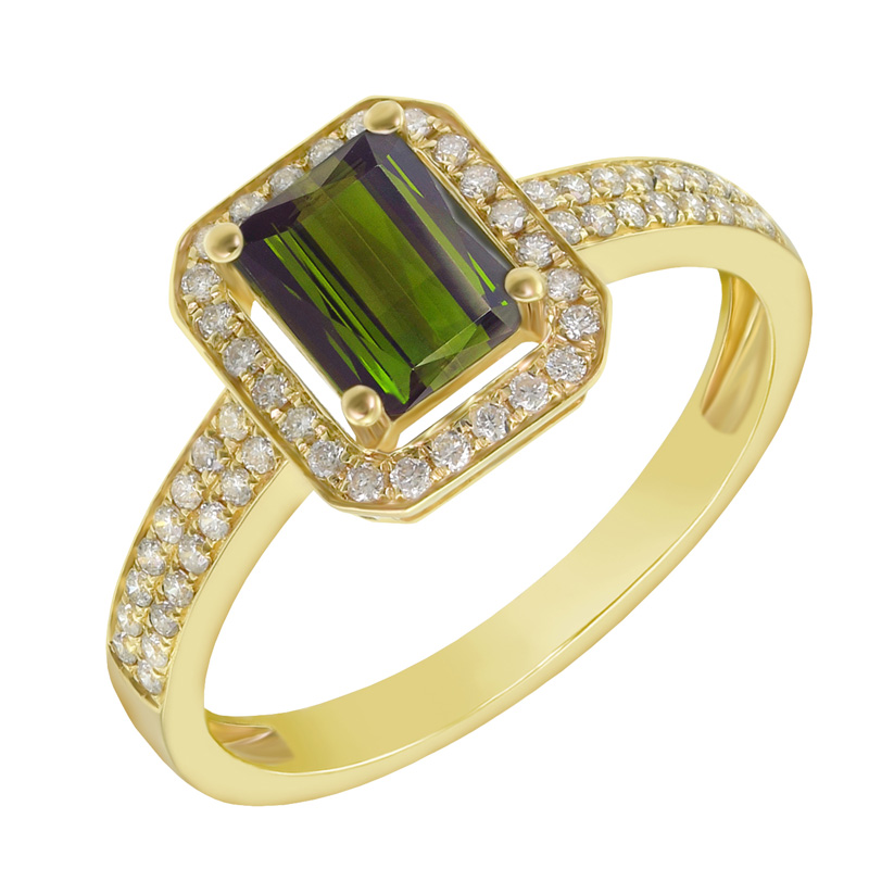 Goldener Ring mit grünem Turmalin und Diamanten