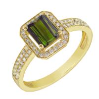 Goldener Verlobungsring mit grünem Turmalin und Diamanten Aubri