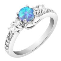 Silberner Ring mit blauem Opal und Zirkonia Maida