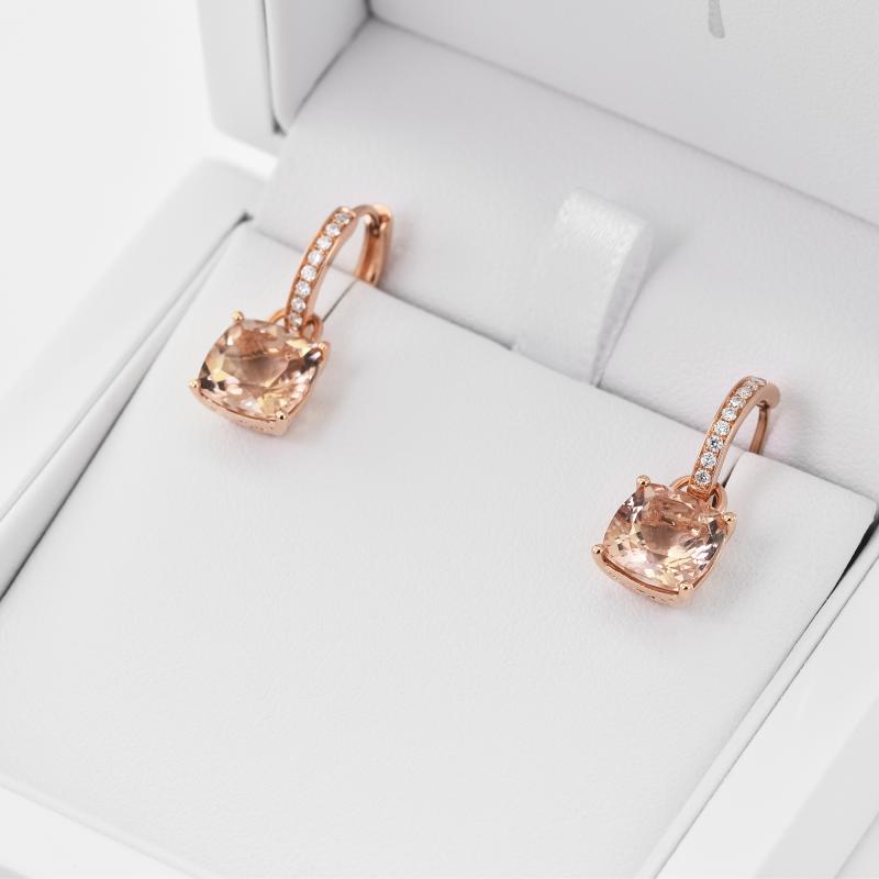 Doppel-Ohrhänger aus 750 Gold mit Morganit und Diamanten Reza 12697
