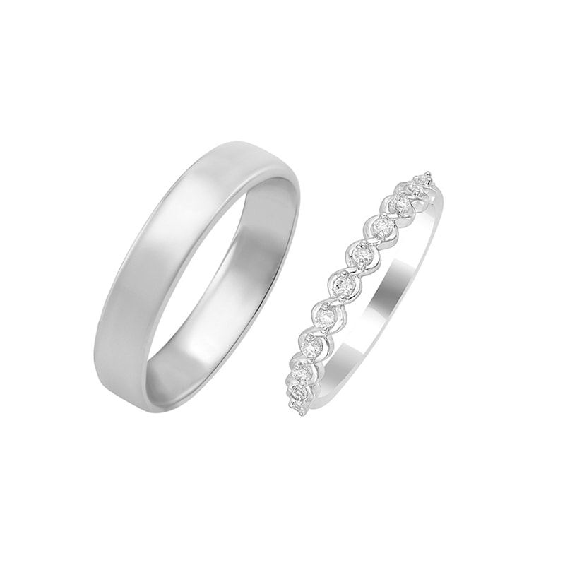 Vintage Diamant Ehering und Komfort Ring für Hochzeit