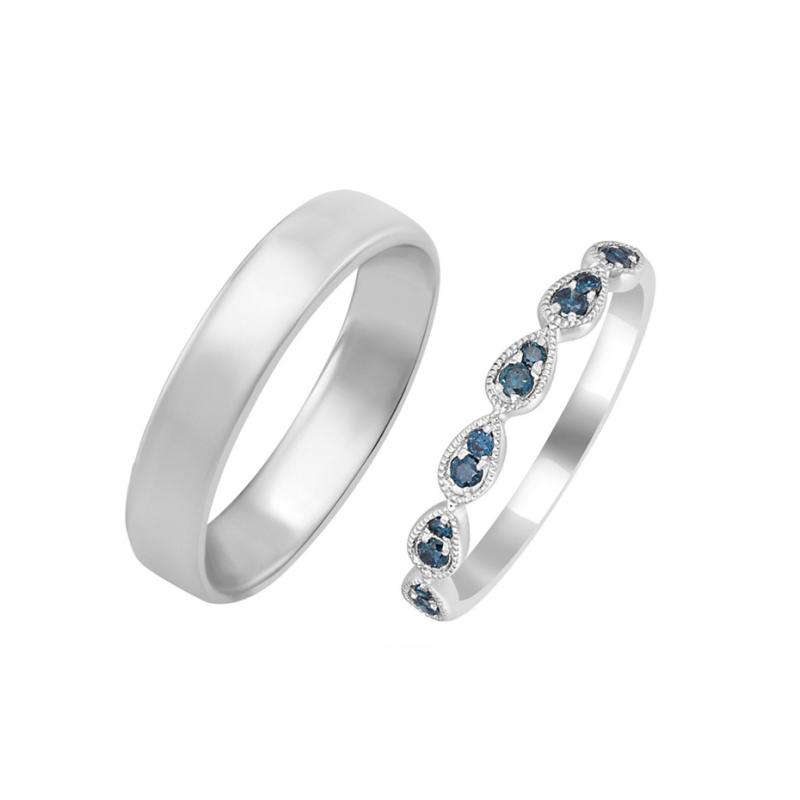 Vintage Trauring mit blauen Diamanten und Komfort Ring Potus