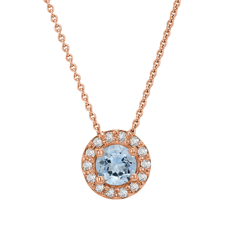 Halo-Halskette in Gold mit Aquamarin und Diamanten Wolle 32227