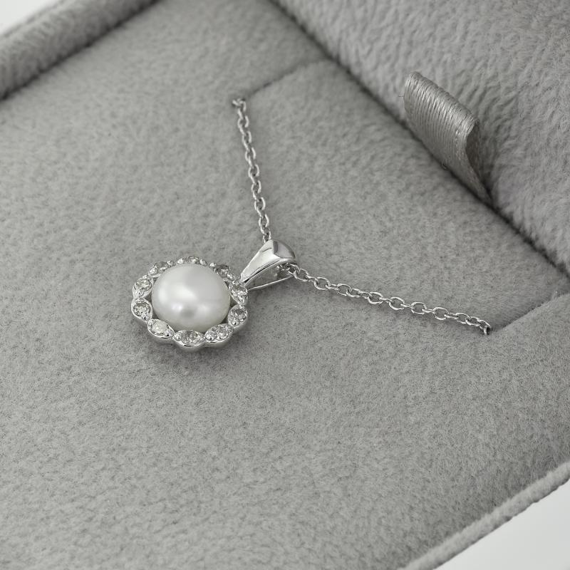 Goldene Halo-Halskette mit Perle und Diamanten Maviga 42767