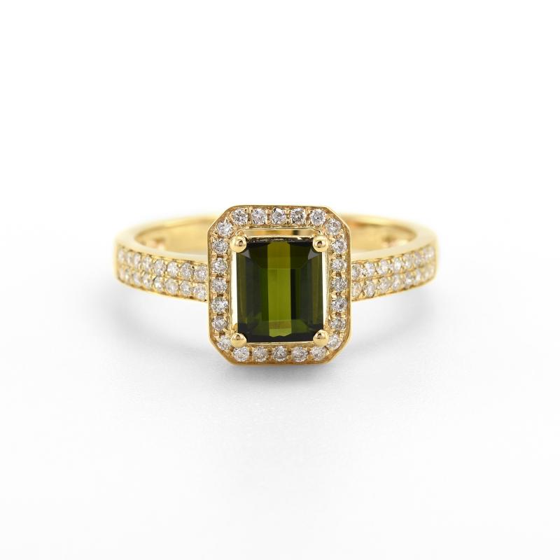 Verlobungsring mit grünem Turmalin und Diamanten 47477