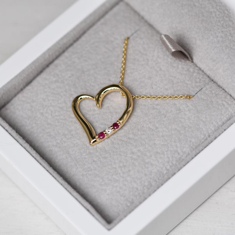 Goldene Halskette in Herz-Form mit Rubinen und Diamanten Mrittika 49157
