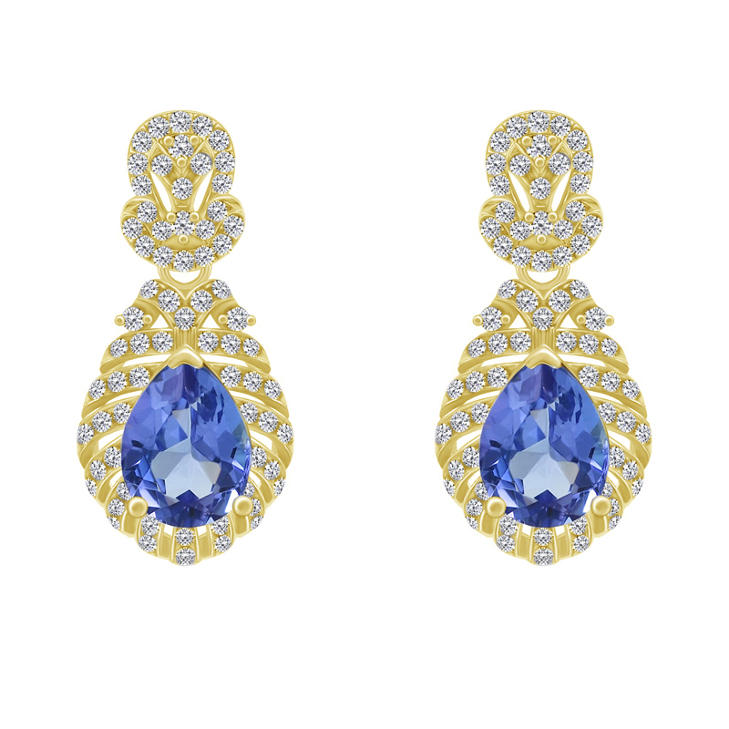 Goldene Ohrringe mit Tansaniten und Diamanten Fujita 62377