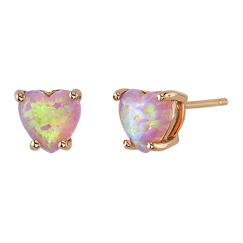 Goldene Ohrringe mit rosa Opalen in Herzform Eilon 