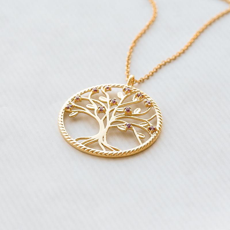 Silberne Rhodolith-Halskette in Form des Baum des Lebens Decla 119578