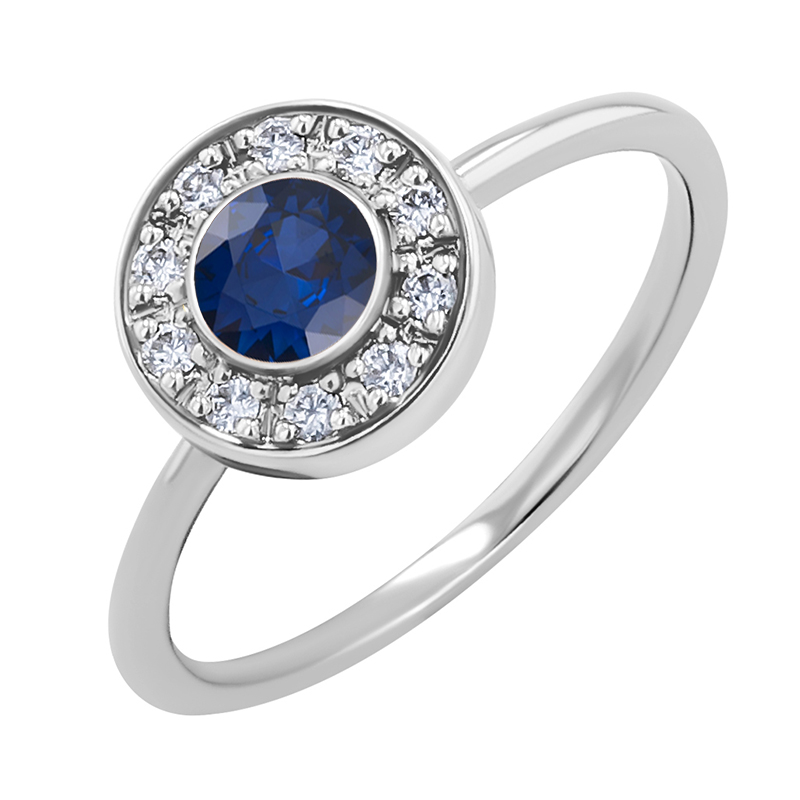 Verlobungsring mit Diamanten im Halo-Stil mit blauen Saphir Fernanda 129398