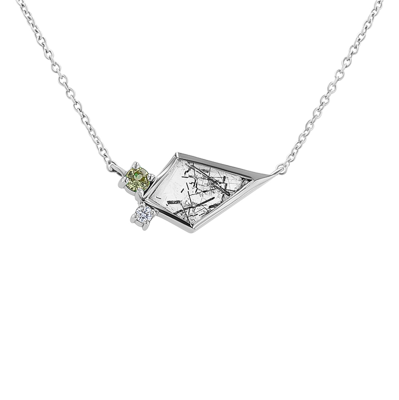 Halskette mit Rutilkristall, Olivin und Diamant Milly 135448