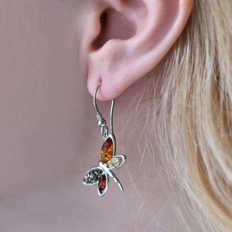 Ohrringe in Schmetterling-Form mit Bernstein 22778