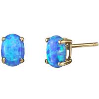 Blaue Opale in ovaler Form in goldenen Ohrringen Qati