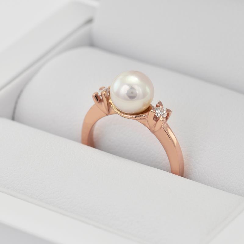 Perle und Diamanten in Verlobungsring Rosegold 30838