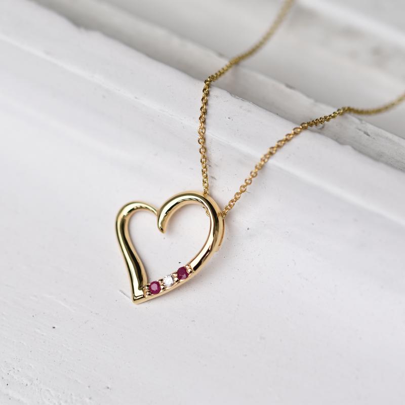 Goldene Halskette in Herz-Form mit Rubinen und Diamanten Tanish 3178