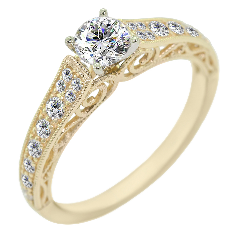 Verlobungsring im Vintage-Stil mit Moissanit und Lab Grown Diamanten Keran 36718
