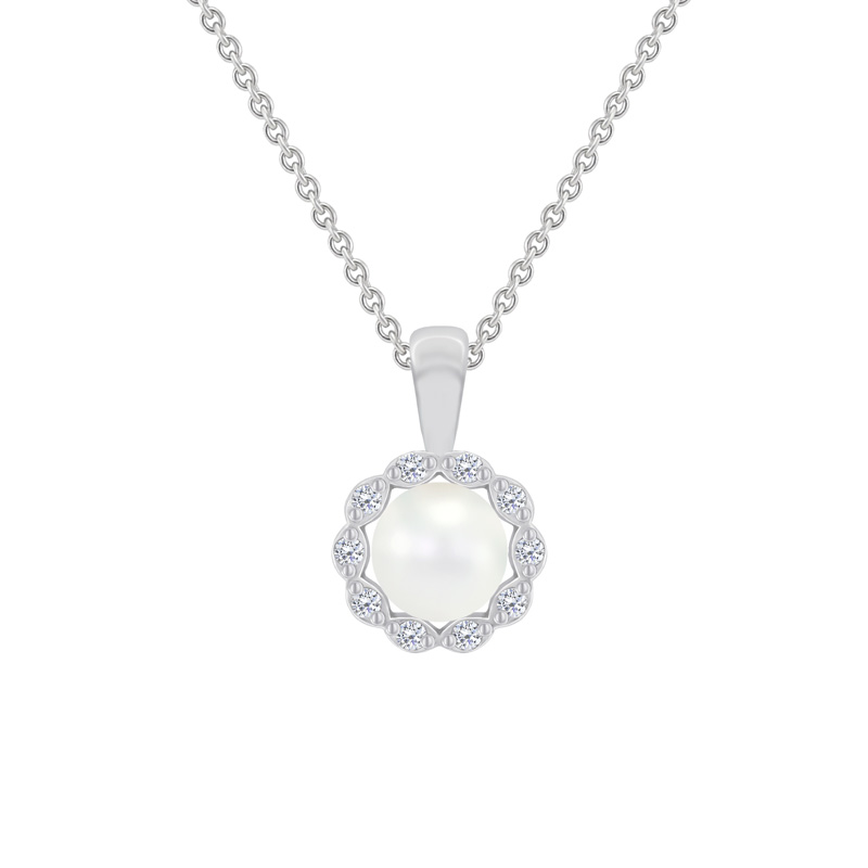 Goldene Halo-Halskette mit Perle und Diamanten Elizabella