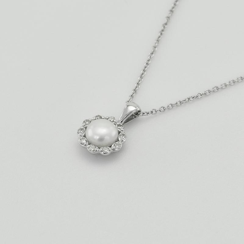 Goldene Halo-Halskette mit Perle und Diamanten Maviga 42768