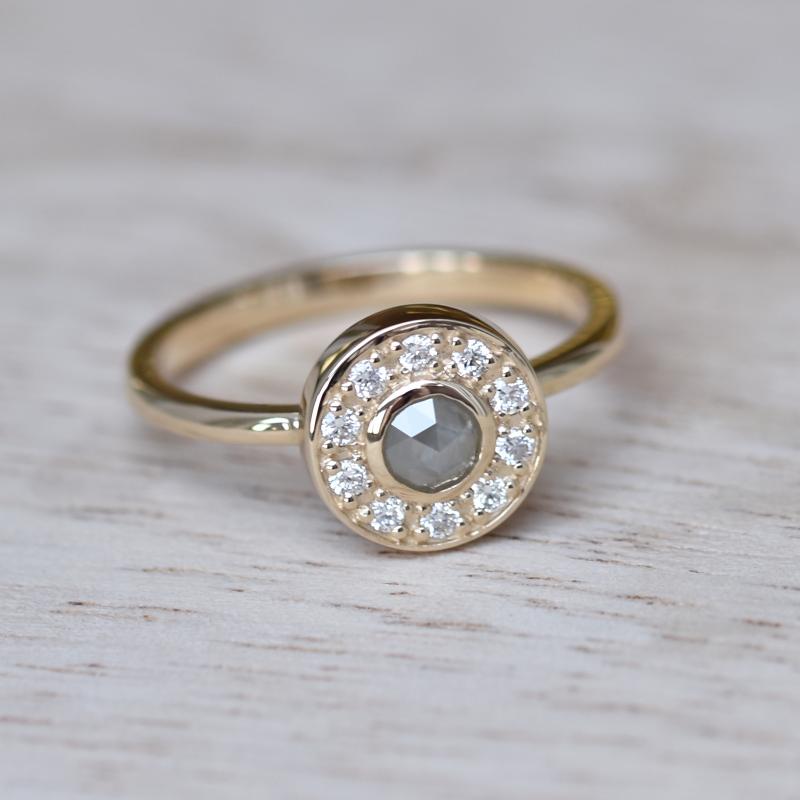 Goldener Halo-Ring mit Diamanten im Rosenschliff Estella 44208