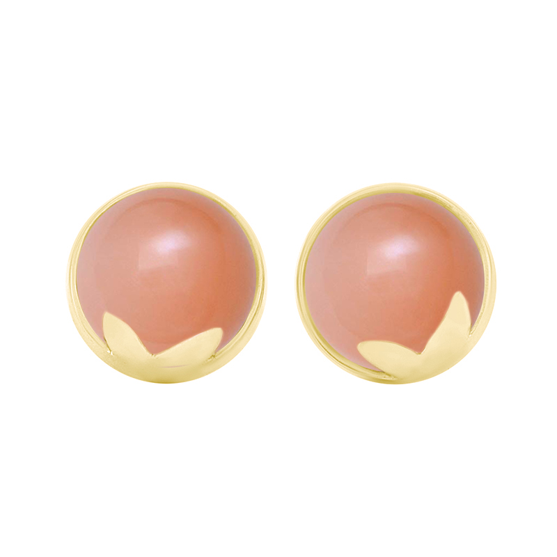 Goldene Ohrringe mit Cabochon-Mondsteinen in Pfirsich Serena