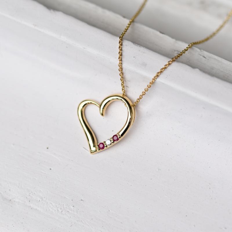 Goldene Halskette in Herz-Form mit Rubinen und Diamanten Mrittika 49158