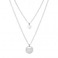 Doppelte Halskette aus Silber mit Perle und Zirkonia Marquis