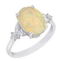Goldener Ring mit ovalem Opal und Diamanten Melisa