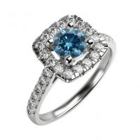Goldener Verlobungsring mit blauem Diamant und Diamanten Guale