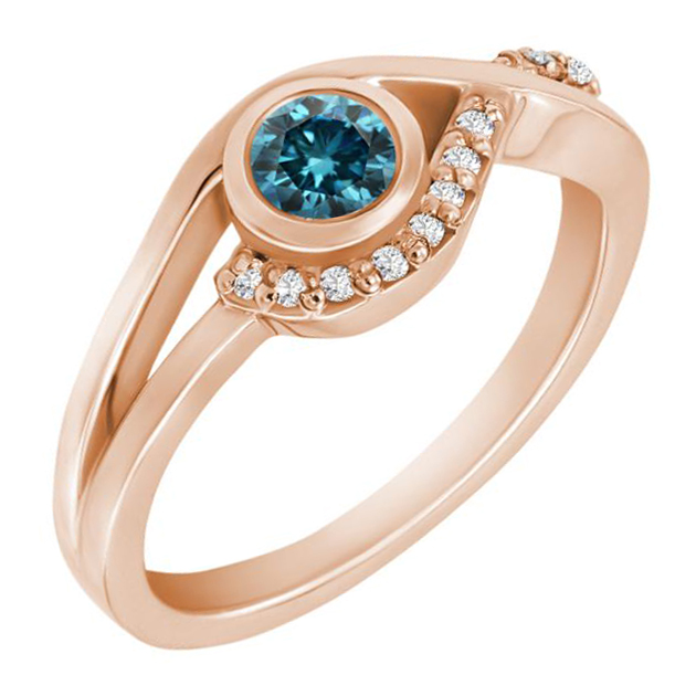 Ring in Rosegold mit blauem Diamanten 60448