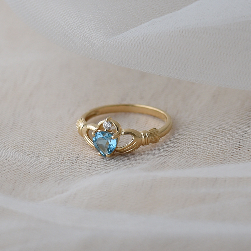 Goldener Claddagh-Ring mit Topas und Diamant Norie 63558