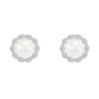 Silberne Halo-Ohrringe mit Diamanten und Perlen Desten