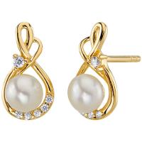 Goldene Steck-Ohrringe mit Perlen und Zirkonia Haniya
