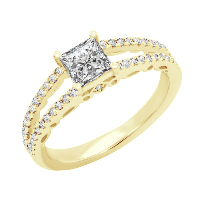 Verlobungsring mit Prinzess-Diamant und Seitendiamanten Fia 104499