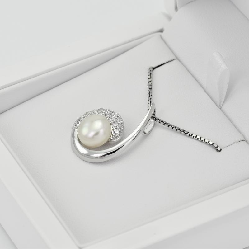 Perle und Zirkonia Silberkette 11209