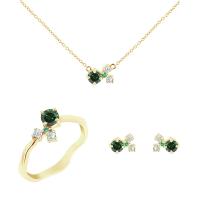Cluster Schmuckset mit grünen Diamanten und Edelsteinen Halli