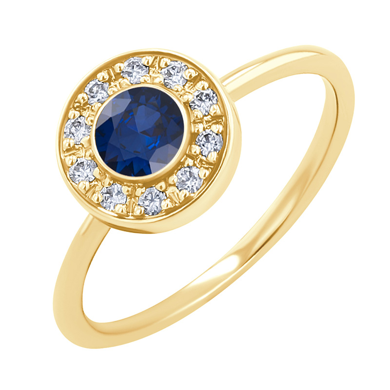 Verlobungsring mit Diamanten im Halo-Stil mit blauen Saphir Fernanda 129399
