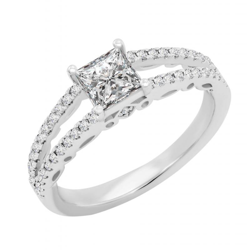 Verlobungsring mit Prinzess-Diamant und Seitendiamanten Fia