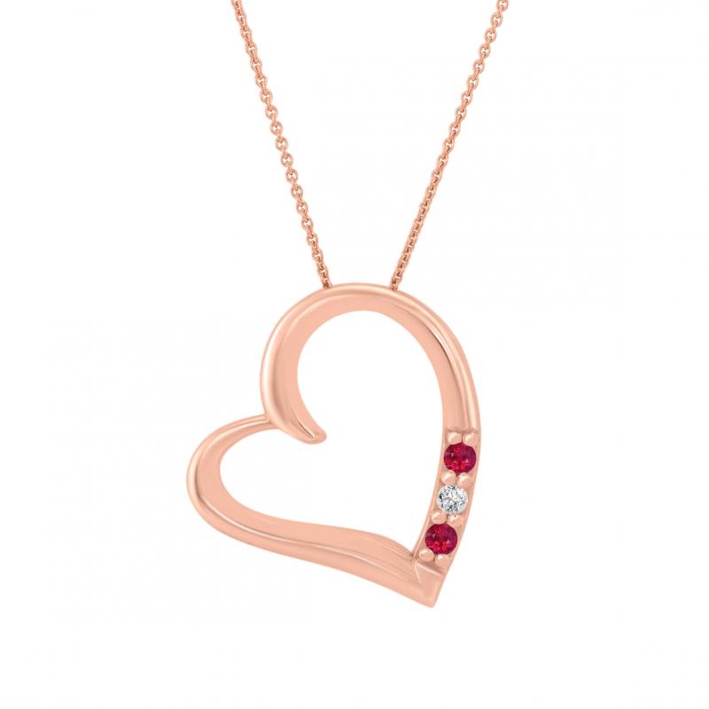Goldene Halskette in Herz-Form mit Rubinen und Diamanten Tanish 20199