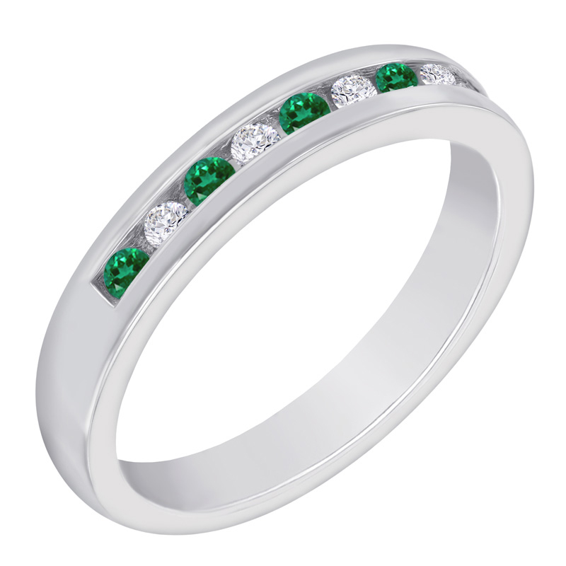 Platin-Ring mit Smaragden und Diamanten halbbesetzt Nosian