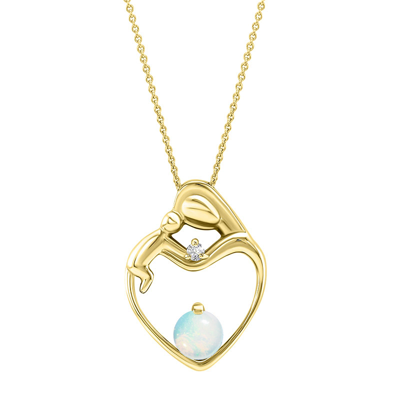 Goldener Anhänger Mutter und Kind mit weißem Opal und Diamant Ilean 29539